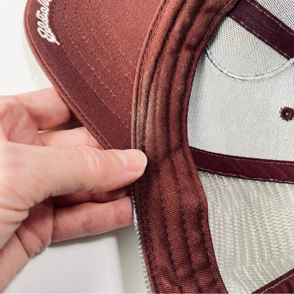 Eddie Bauer Outdoor Outfitter Burgundy Billed Trucker Style Hat Snap Closure